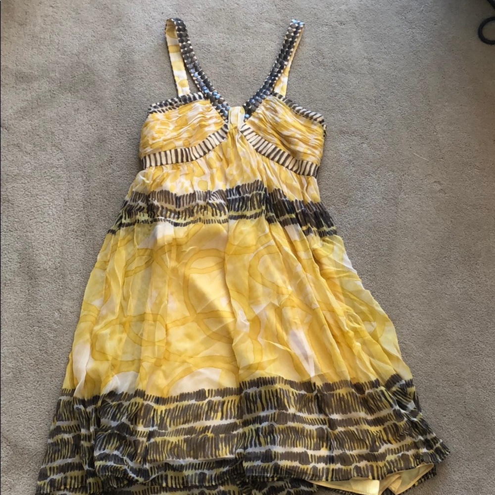 Nine West Yellow Silk Beaded Dress